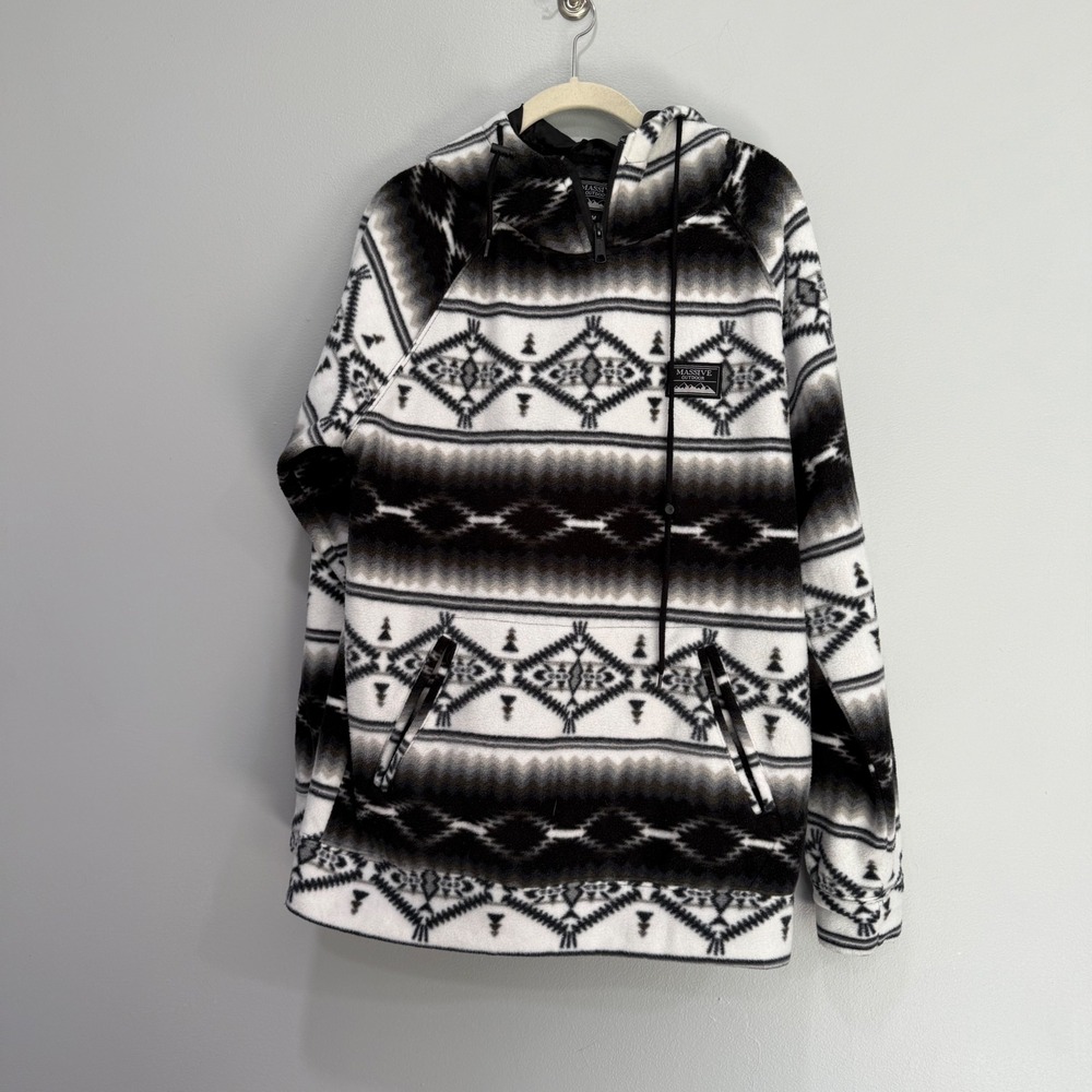 Massive Outdoor Aztec Print Fleece Hoodie Jacket Men's Medium Zip Pocket‎